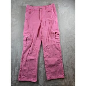 Romwe Cargo Pants Womens Large Pink Utility Casual Trousers 27.5" Inseam *Read